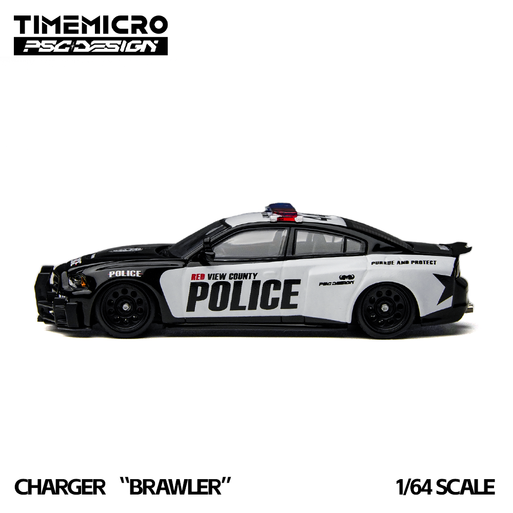 Model police car with 'Red View County Police' branding on a white background, featuring the Timemicro logo.
