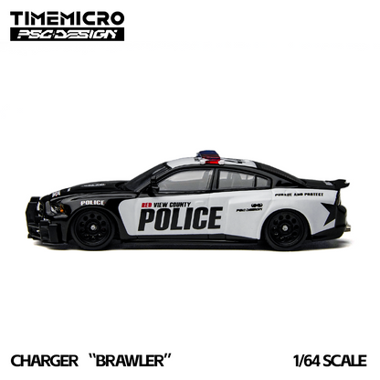 Model police car with 'Red View County Police' branding on a white background, featuring the Timemicro logo.