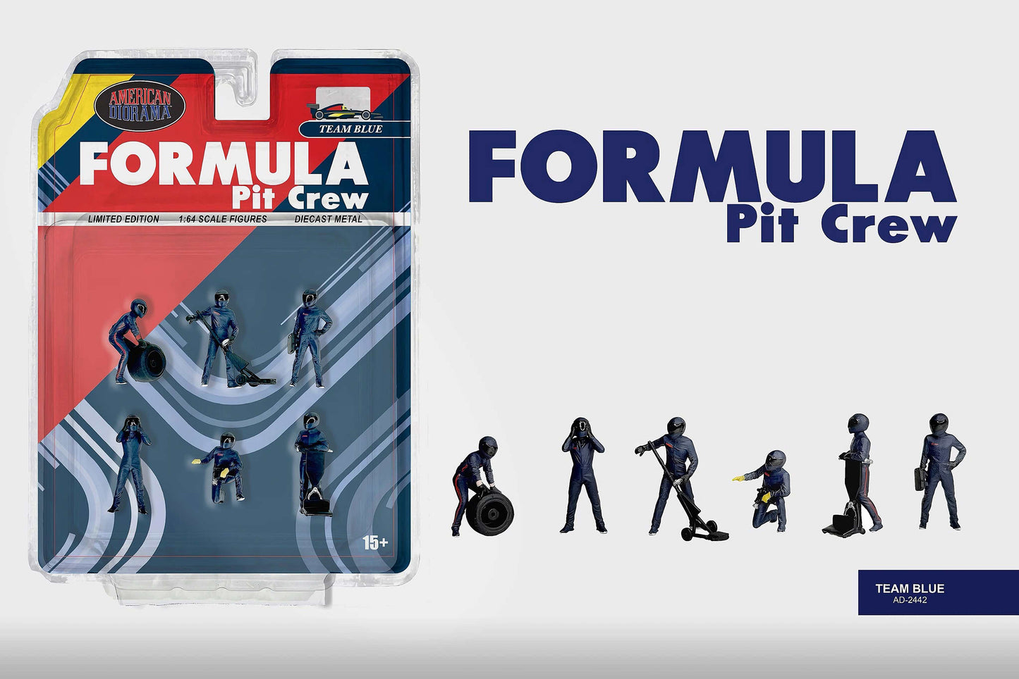 (Preorder) American Diorama 1:64 Formula Pit Crew Figures - Team Blue AD-2442