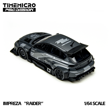 Model car of a Impreza 'Raider' with Timemicro branding on a white background