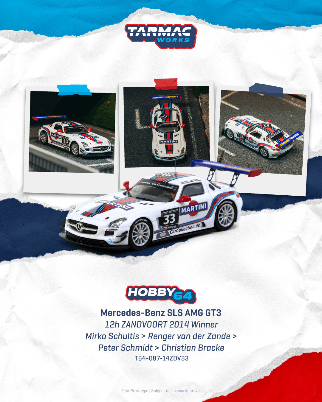 Model car with 'Hobby64' branding on a white and blue background