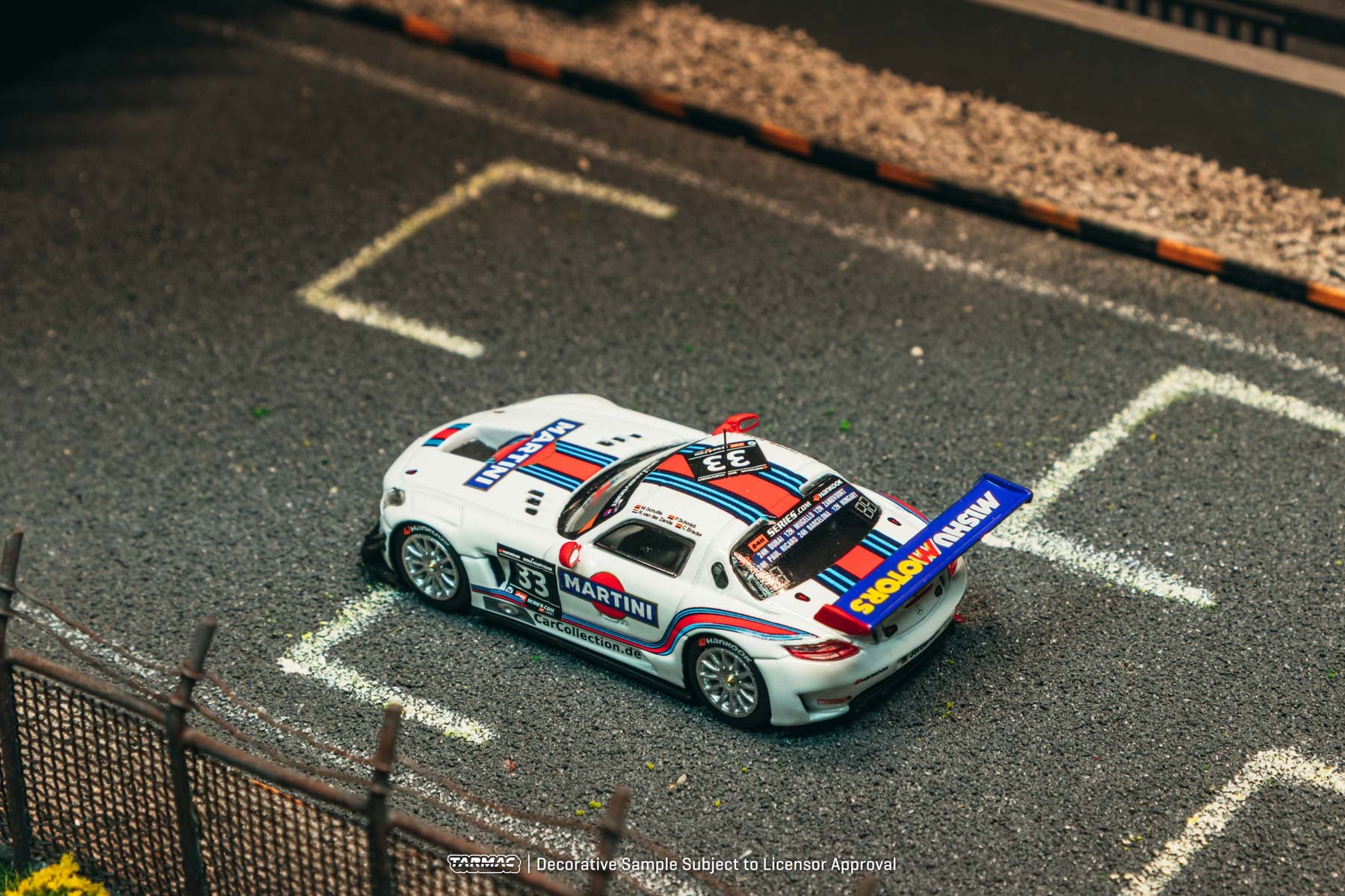Model car on a race track with visible branding