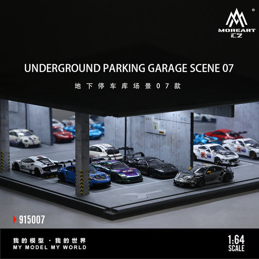 Model underground parking garage scene with cars, featuring MOREART ICZ branding.