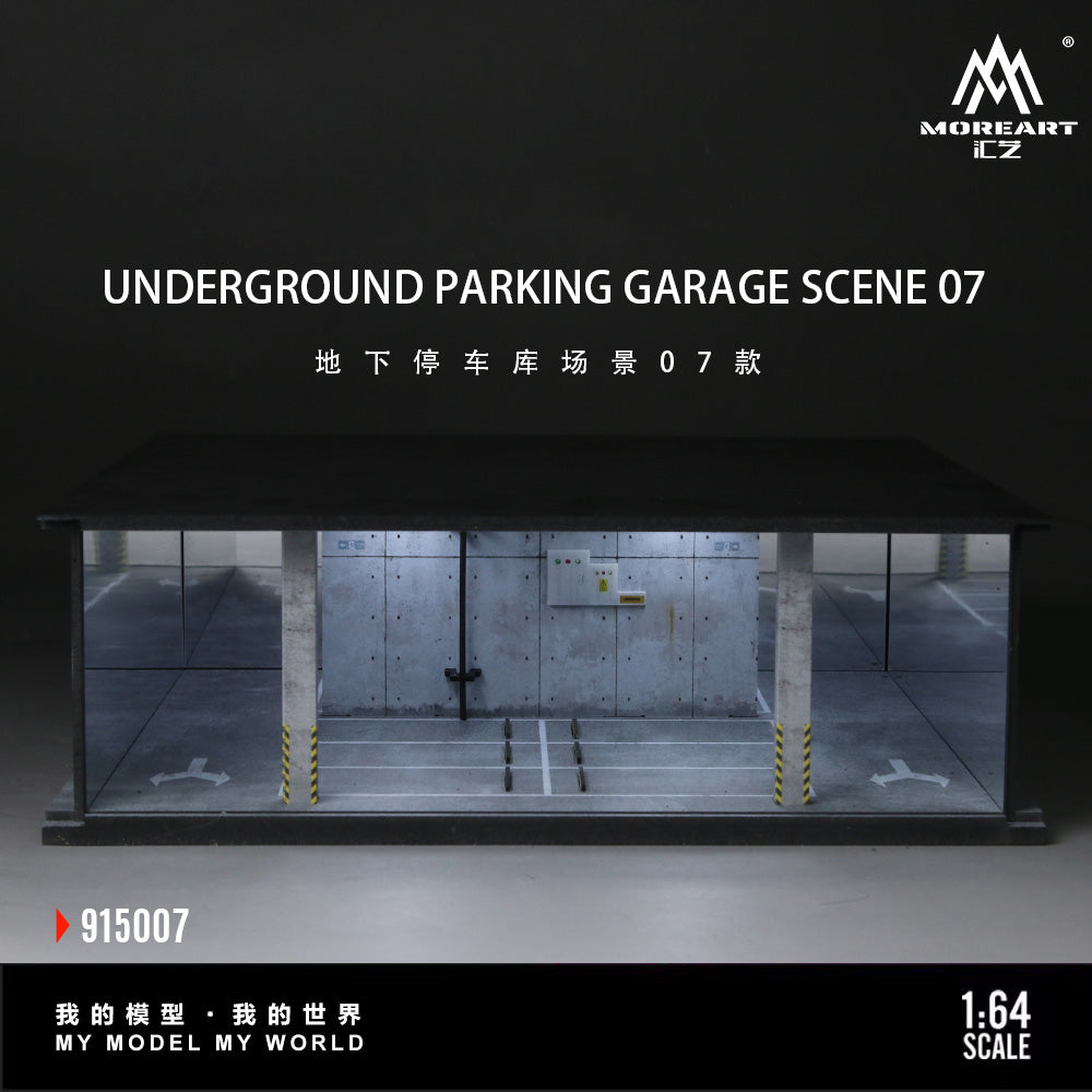 Model of an underground parking garage scene with 'MoreArt' branding.
