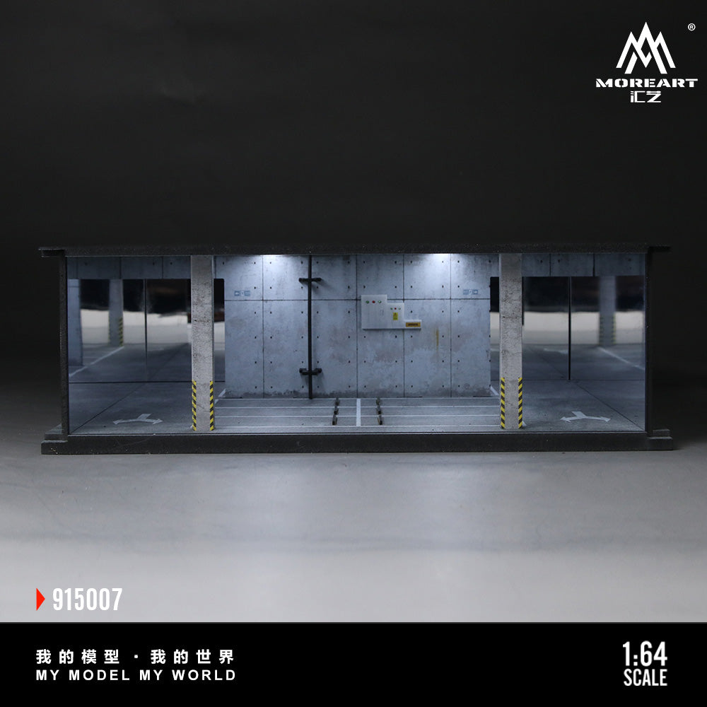 Model of a concrete building with a dark background, featuring the brand 'MoreArt'.