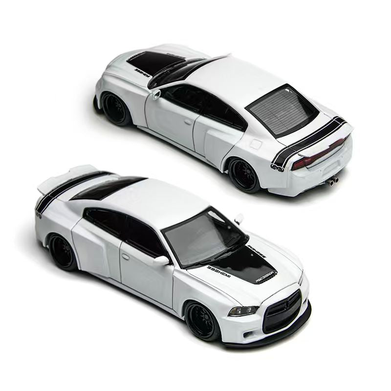 Two views of a white sports car on a white background
