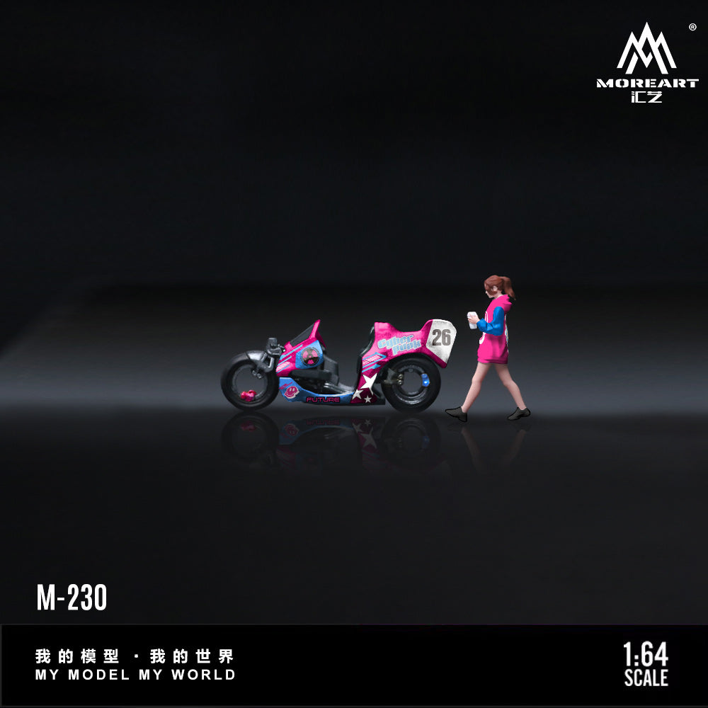 Model motorcycle and figure on a black background with 'MoreArt' branding.