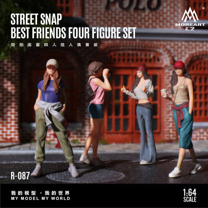 Four action figure set in front of a brick building with 'Street Snap Best Friends Four Figure Set' text.