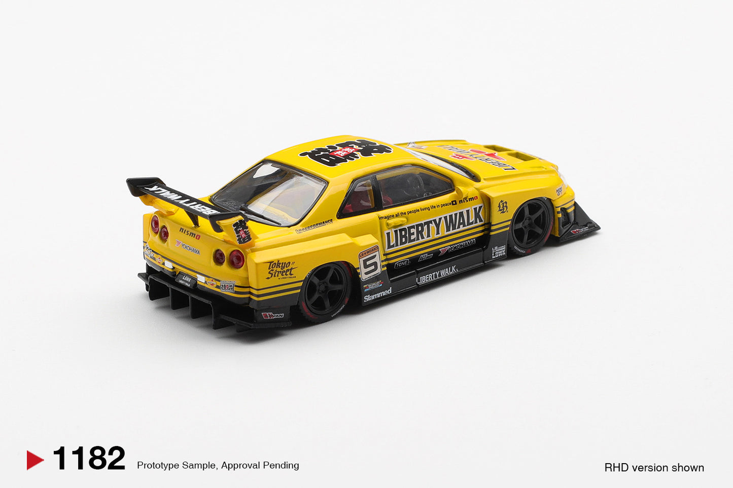 Yellow sports car model with 'Liberty Walk' branding on a white background
