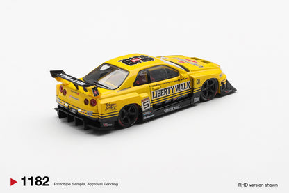 Yellow sports car model with 'Liberty Walk' branding on a white background