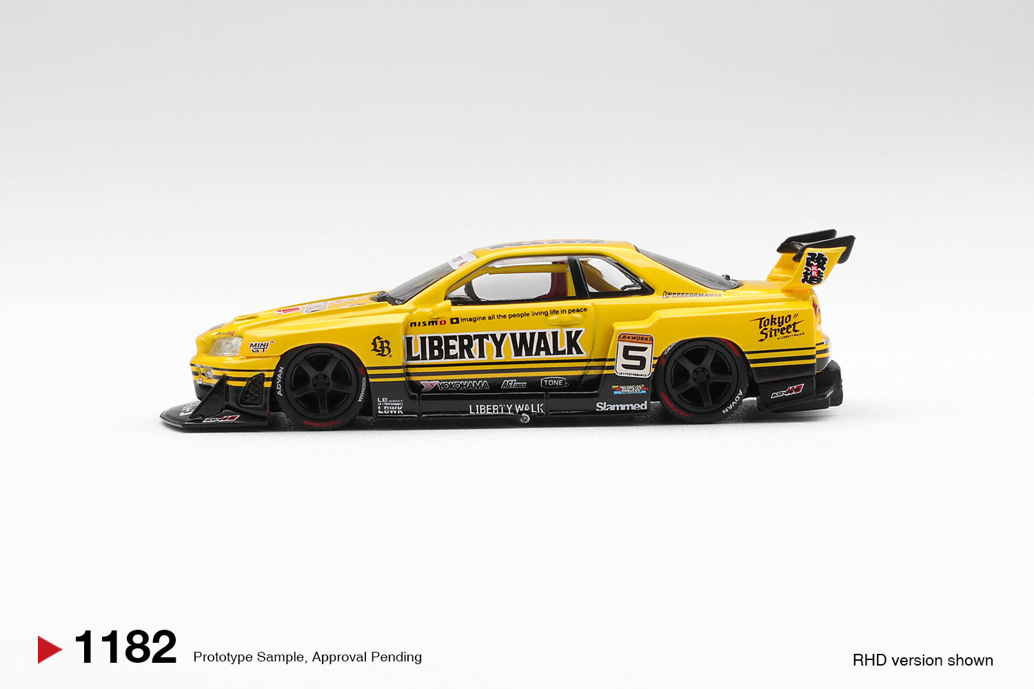 Yellow car model with Liberty Walk branding on a white background
