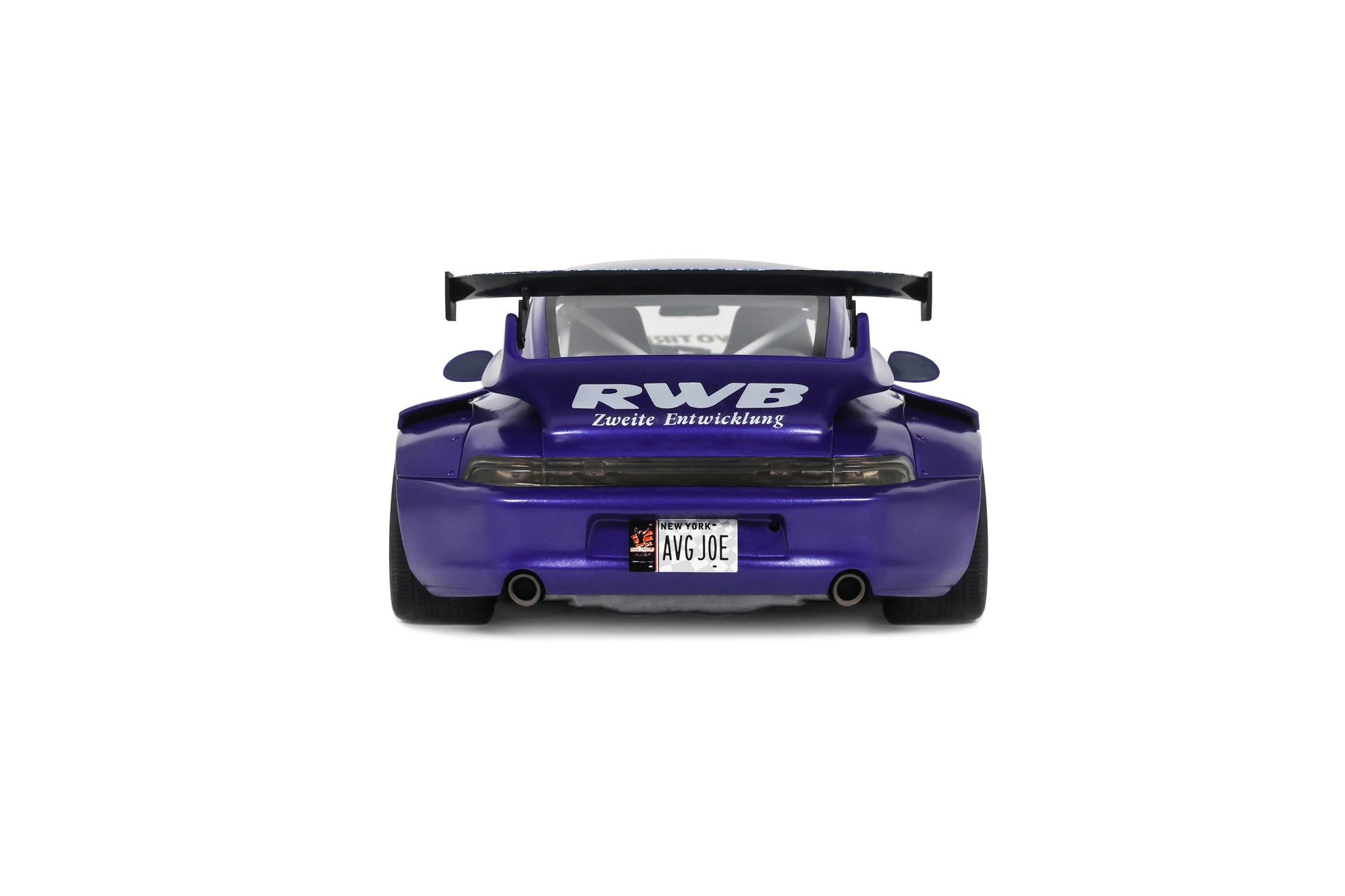 Purple model car with RWB branding on a white background