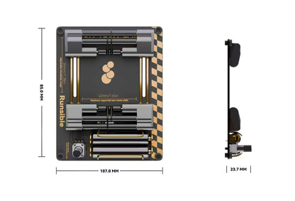 Technical drawing of a Runsible drone with dimensions on a white background