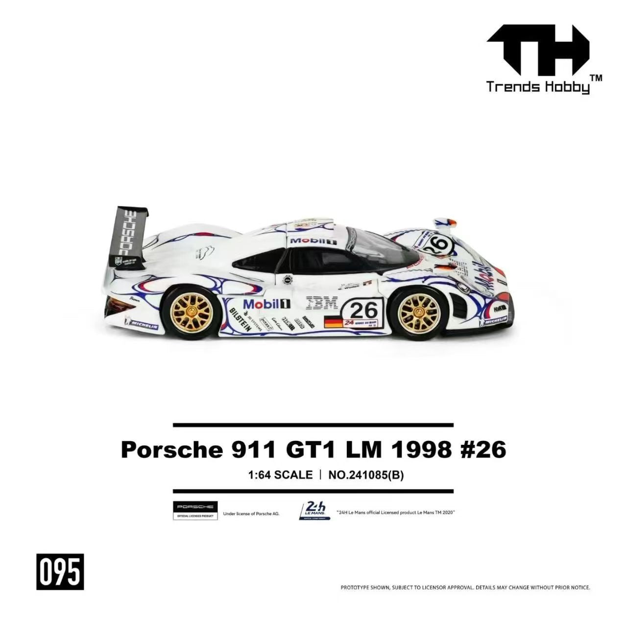 (Preorder) Trends Hobby 1:64 Porsche 911 GT1 LM 1998 #26 - White 241085(B)