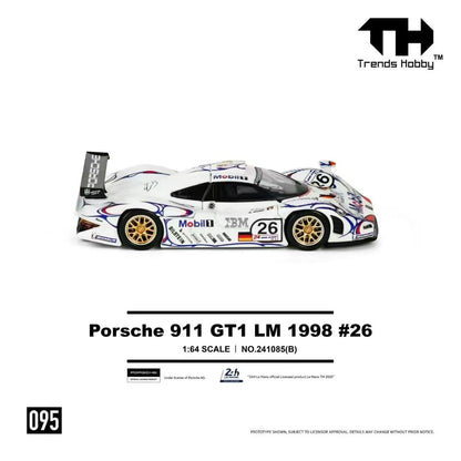 (Preorder) Trends Hobby 1:64 Porsche 911 GT1 LM 1998 #26 - White 241085(B)