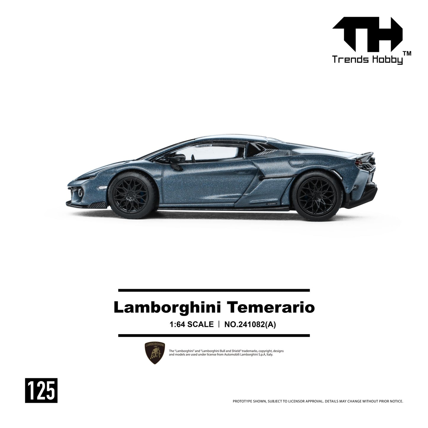 Model of a Lamborghini Temerario car on a white background with Trends Hobby branding.