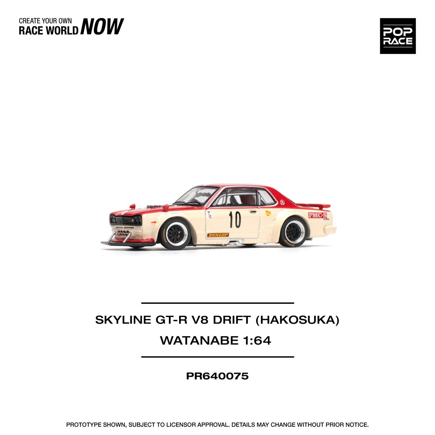 Pop Race 1:64 Nissan Skyline GT-R V8 Drift (Hakosuka) Watanabe PR640075 (Preorder)