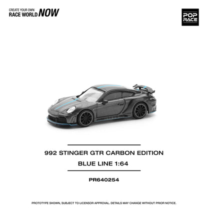 Pop Race 1:64 992 Stinger GTR Carbon Edition (Blue Line) PR640254 (Preorder)