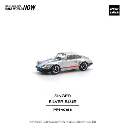 Pop Race 1:64 Porsche Singer Silver/Blue (Preorder)