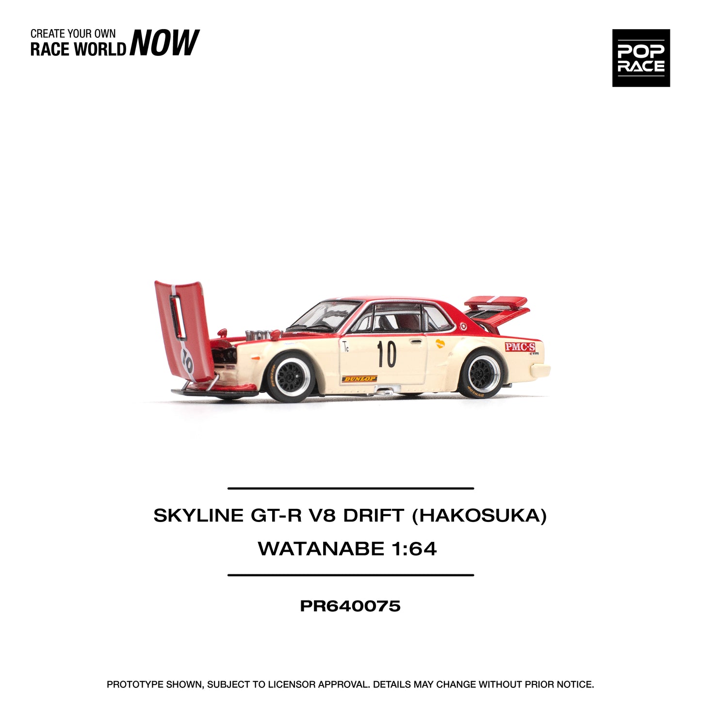 Pop Race 1:64 Nissan Skyline GT-R V8 Drift (Hakosuka) Watanabe PR640075 (Preorder)
