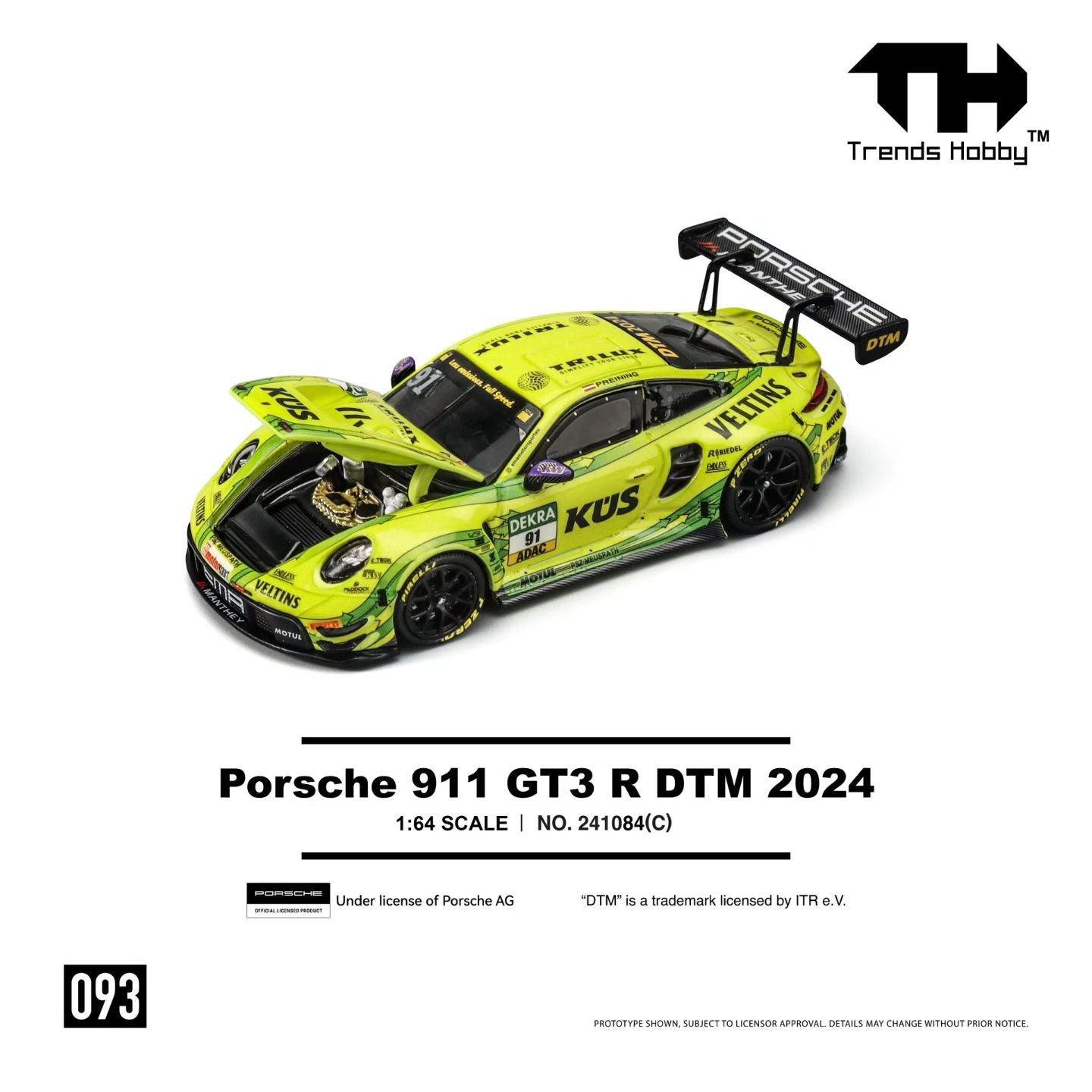 (Preorder) Trends Hobby 1:64 Porsche 911 GT3 R DTM 2024 YELLOW 241084(C)