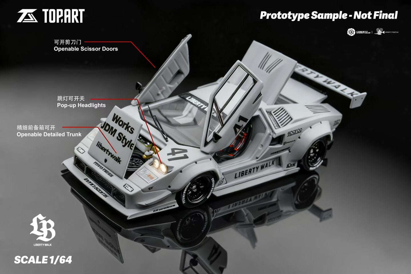 TopArt 1:64 LBWK Lamborghini Countach Gray TAO640007 – CarBro MC