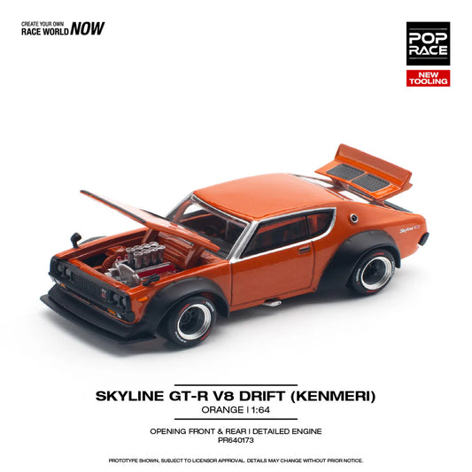 Pop Race 1:64 Skyline GT-R V8 Drift (Kenmeri) Orange PR640173