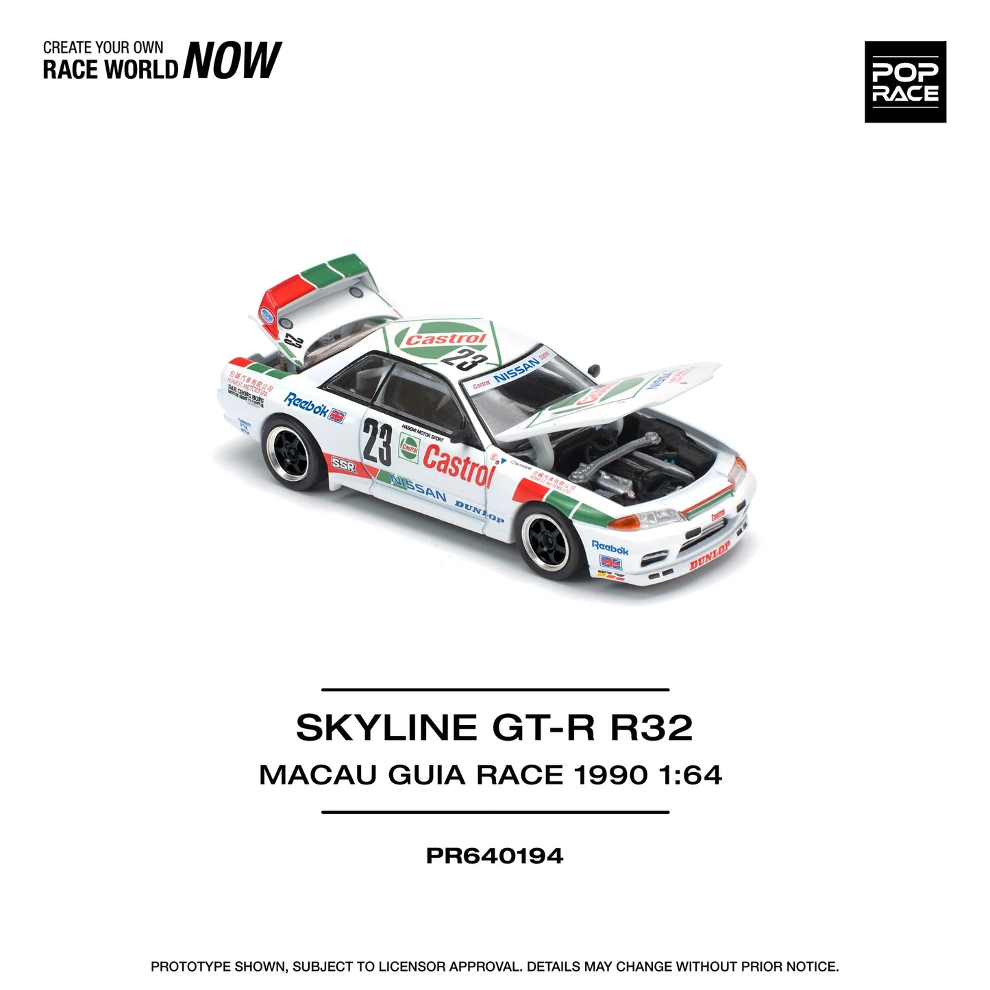 Pop Race 1:64 Nissan Skyline GT-R R32 Macau Guia Race 1990 Winner White PR640194 (Preorder)