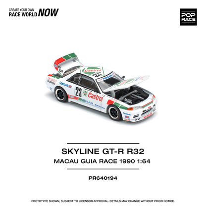 Pop Race 1:64 Nissan Skyline GT-R R32 Macau Guia Race 1990 Winner White PR640194 (Preorder)