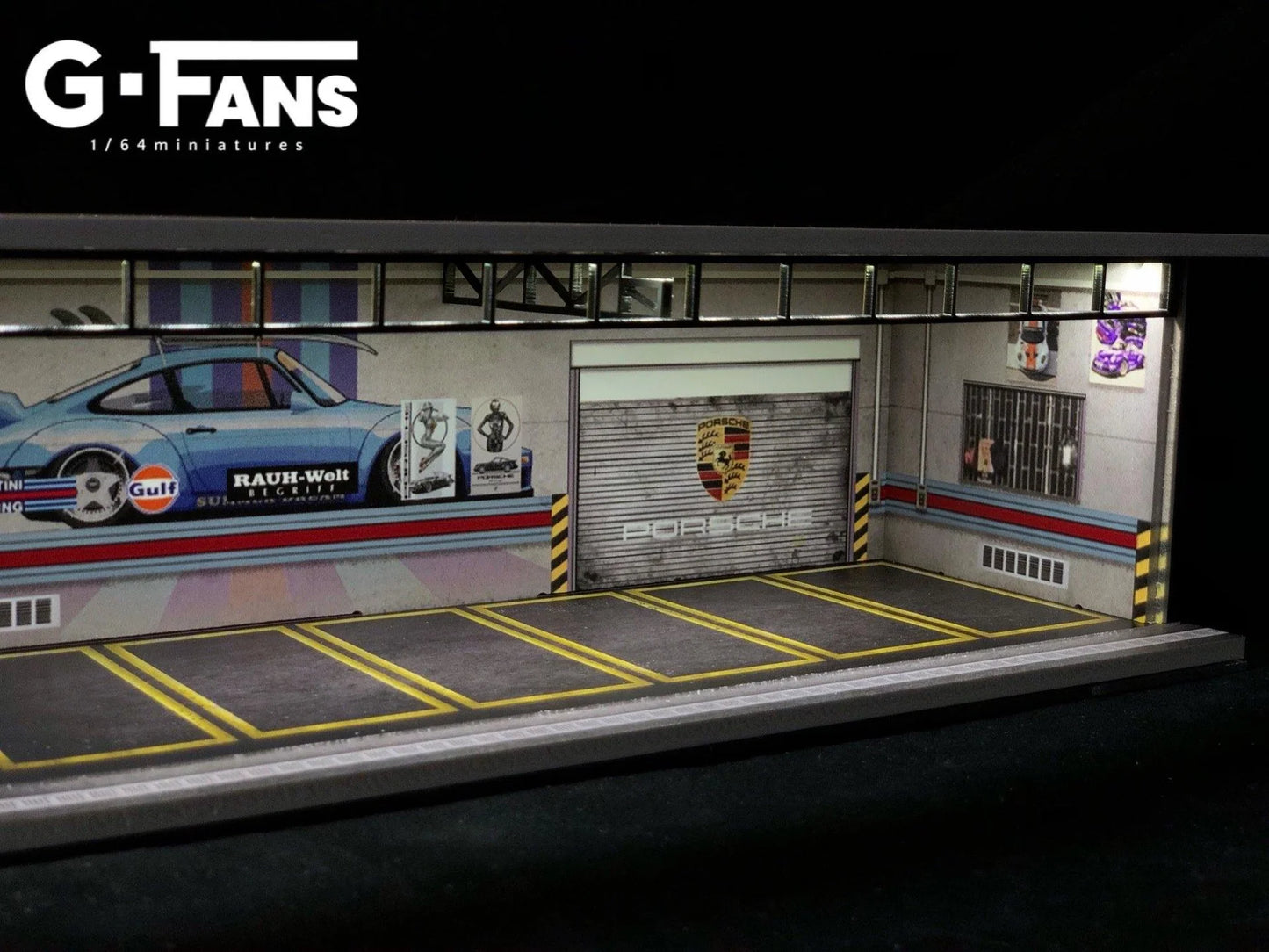 G-FANS 1:64 Garage Diorama with LED (Porsche RWB Theme) 710007