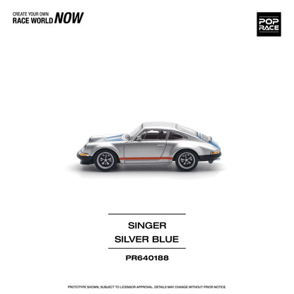 Pop Race 1:64 Porsche Singer Silver/Blue (Preorder)