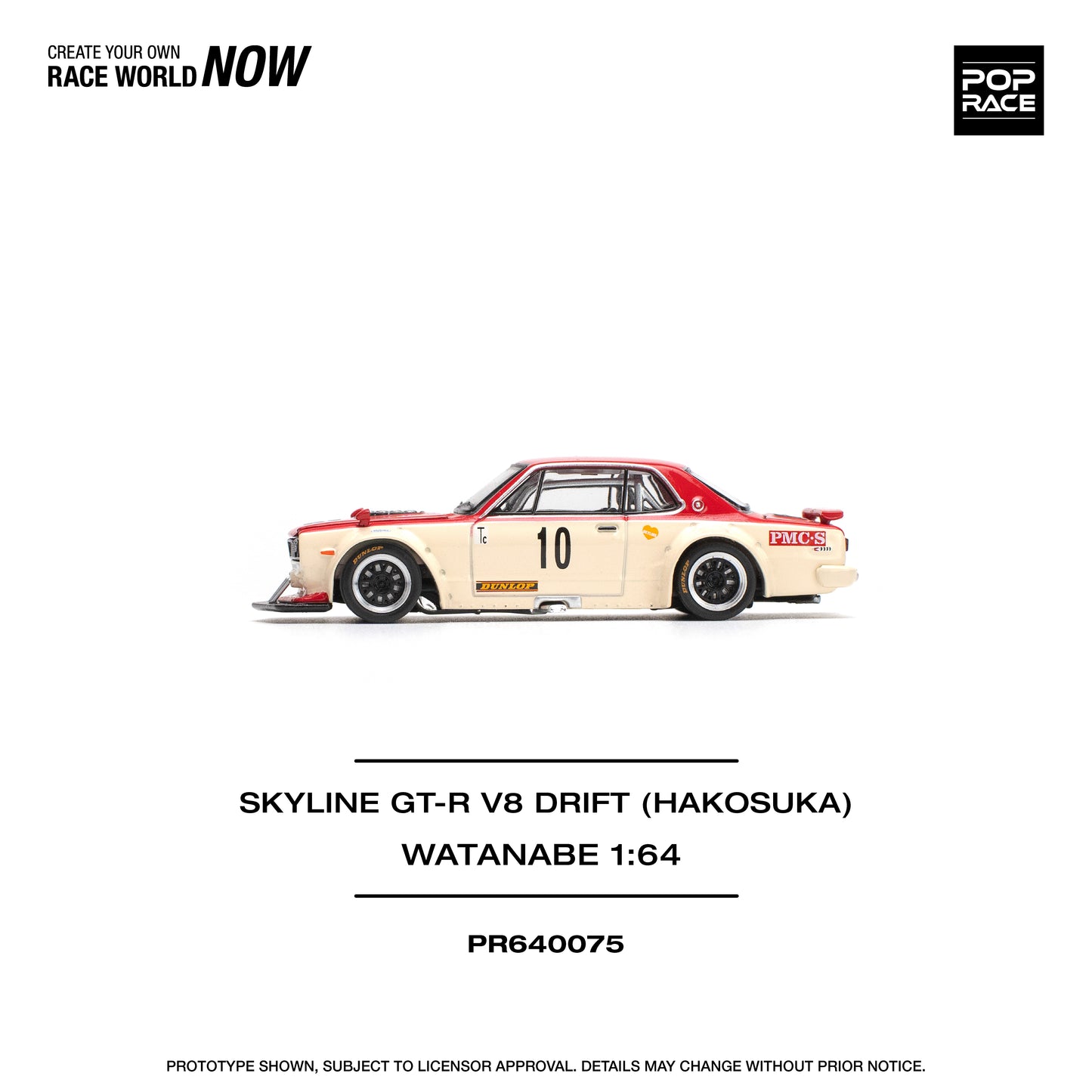 Pop Race 1:64 Nissan Skyline GT-R V8 Drift (Hakosuka) Watanabe PR640075 (Preorder)