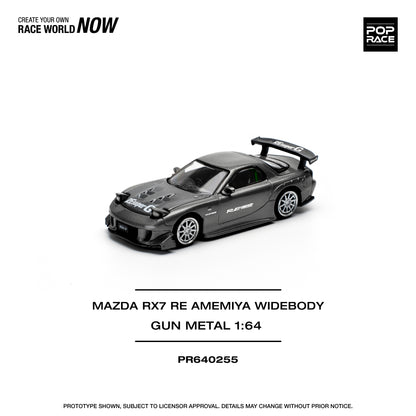 Pop Race 1:64 Mazda Rx7 Re-Amemiya Gun Metal PR640255 (Preorder)