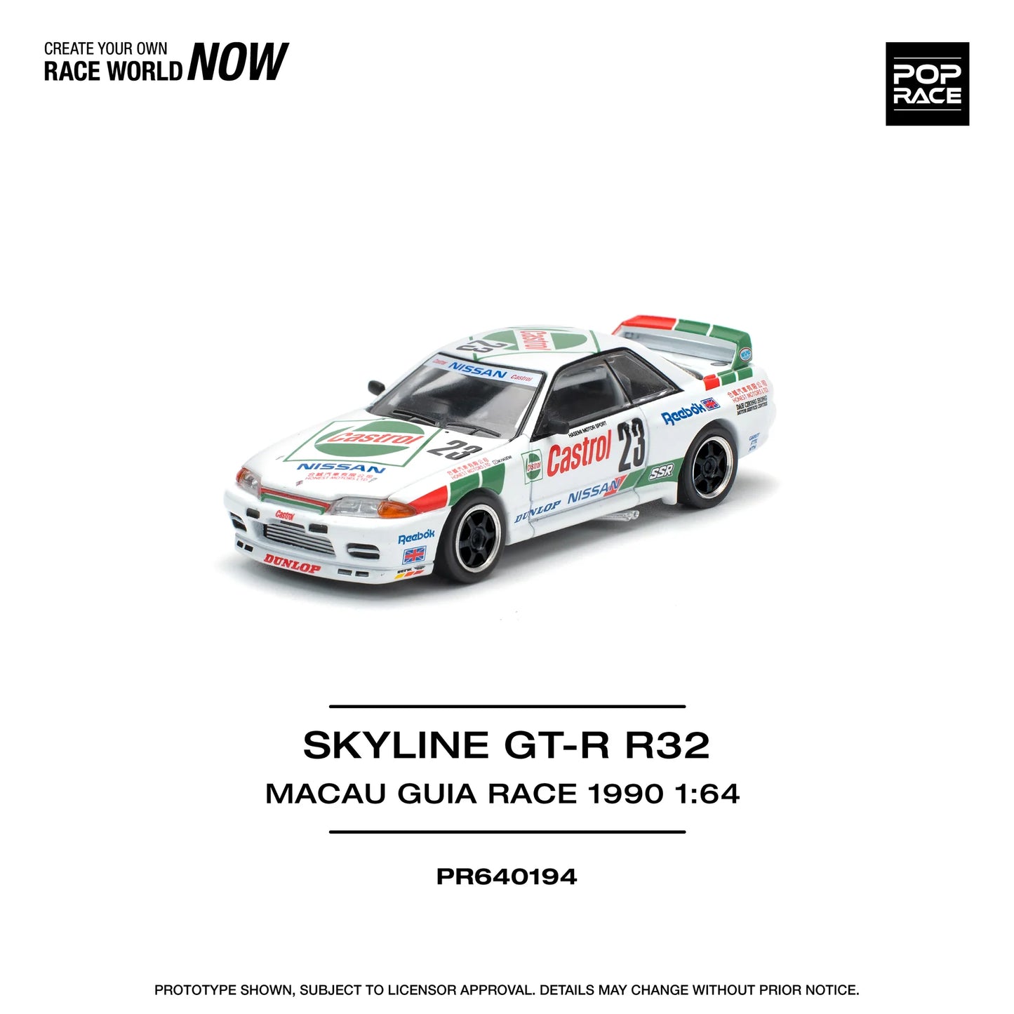 Pop Race 1:64 Nissan Skyline GT-R R32 Macau Guia Race 1990 Winner White PR640194 (Preorder)
