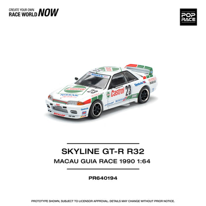 Pop Race 1:64 Nissan Skyline GT-R R32 Macau Guia Race 1990 Winner White PR640194 (Preorder)