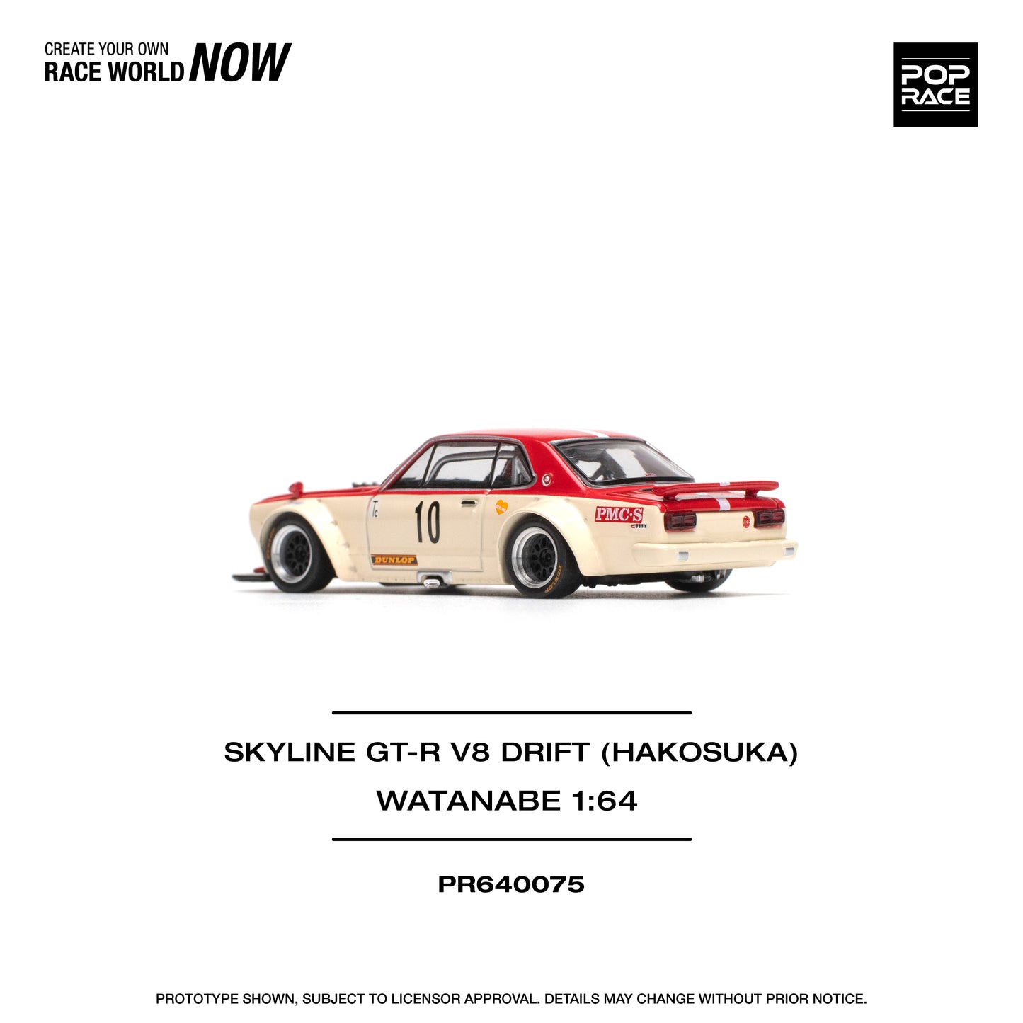 Pop Race 1:64 Nissan Skyline GT-R V8 Drift (Hakosuka) Watanabe PR640075 (Preorder)