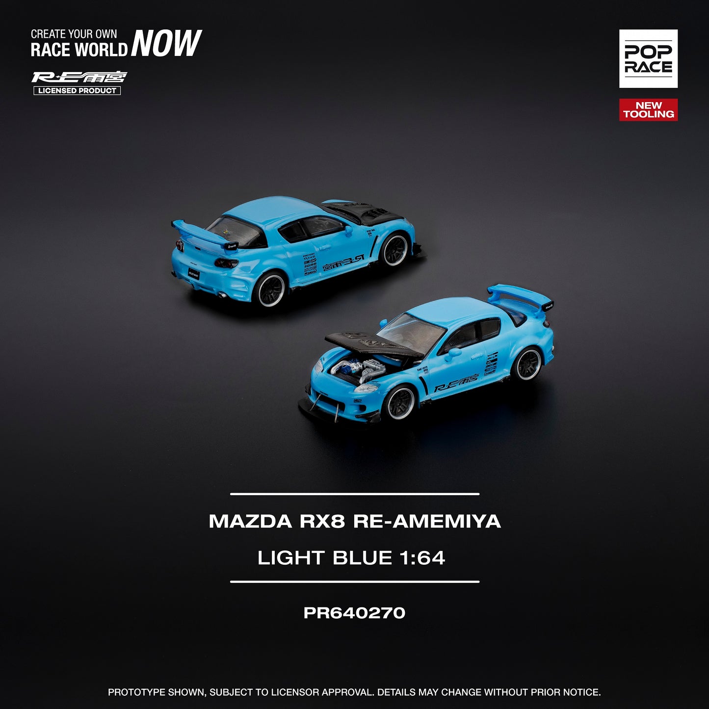 Pop Race 1:64 MAZDA RX-8 RE-AMEMIYA - LIGHT BLUE PR640270 (Preorder)