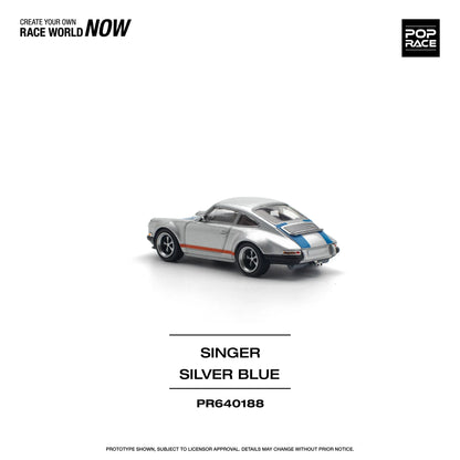 Pop Race 1:64 Porsche Singer Silver/Blue (Preorder)