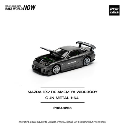 Pop Race 1:64 Mazda Rx7 Re-Amemiya Gun Metal PR640255 (Preorder)