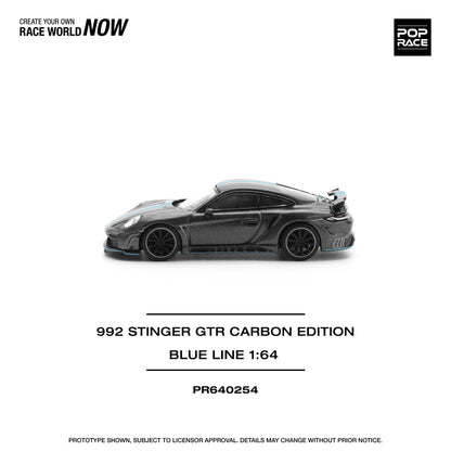 Pop Race 1:64 992 Stinger GTR Carbon Edition (Blue Line) PR640254 (Preorder)