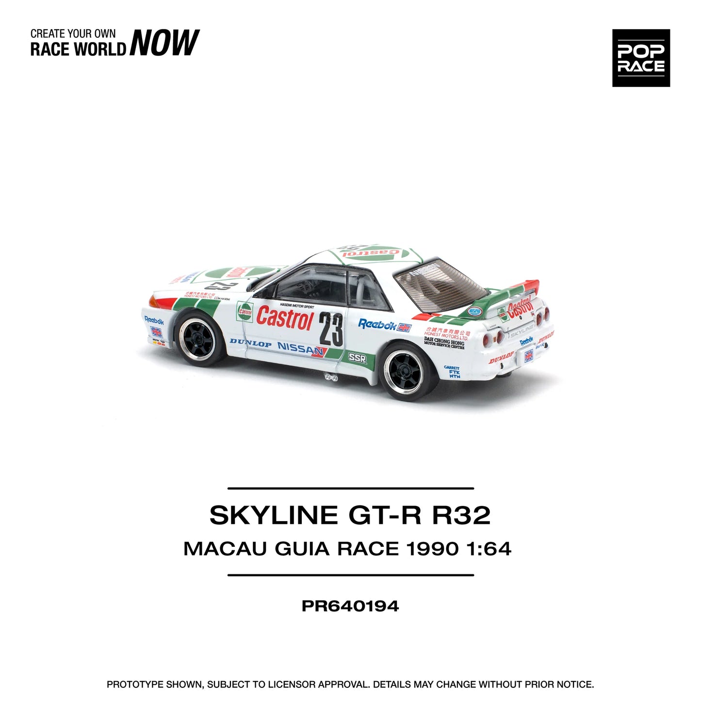 Pop Race 1:64 Nissan Skyline GT-R R32 Macau Guia Race 1990 Winner White PR640194 (Preorder)