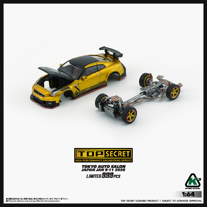 KKK 1:64 Top Secret R35 GT-R GOLD with Carbon Bonnet RHD TAS 2026 64B0494 [Exclusive]