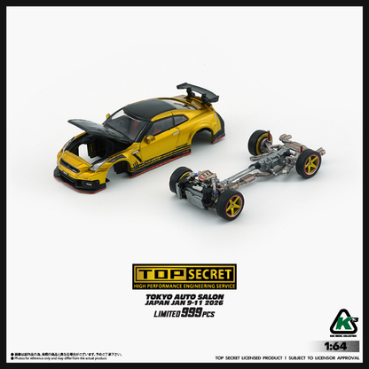 KKK 1:64 Top Secret R35 GT-R GOLD with Carbon Bonnet RHD TAS 2026 64B0494 [Exclusive]