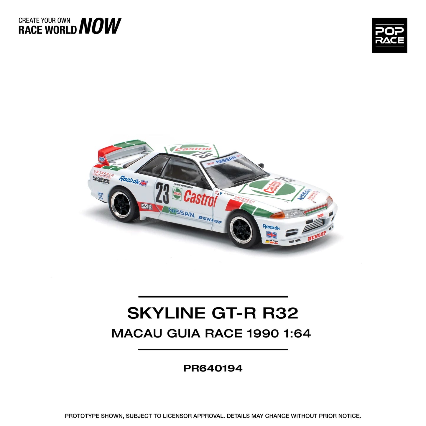 Pop Race 1:64 Nissan Skyline GT-R R32 Macau Guia Race 1990 Winner White PR640194 (Preorder)