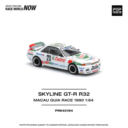 Pop Race 1:64 Nissan Skyline GT-R R32 Macau Guia Race 1990 Winner White PR640194 (Preorder)