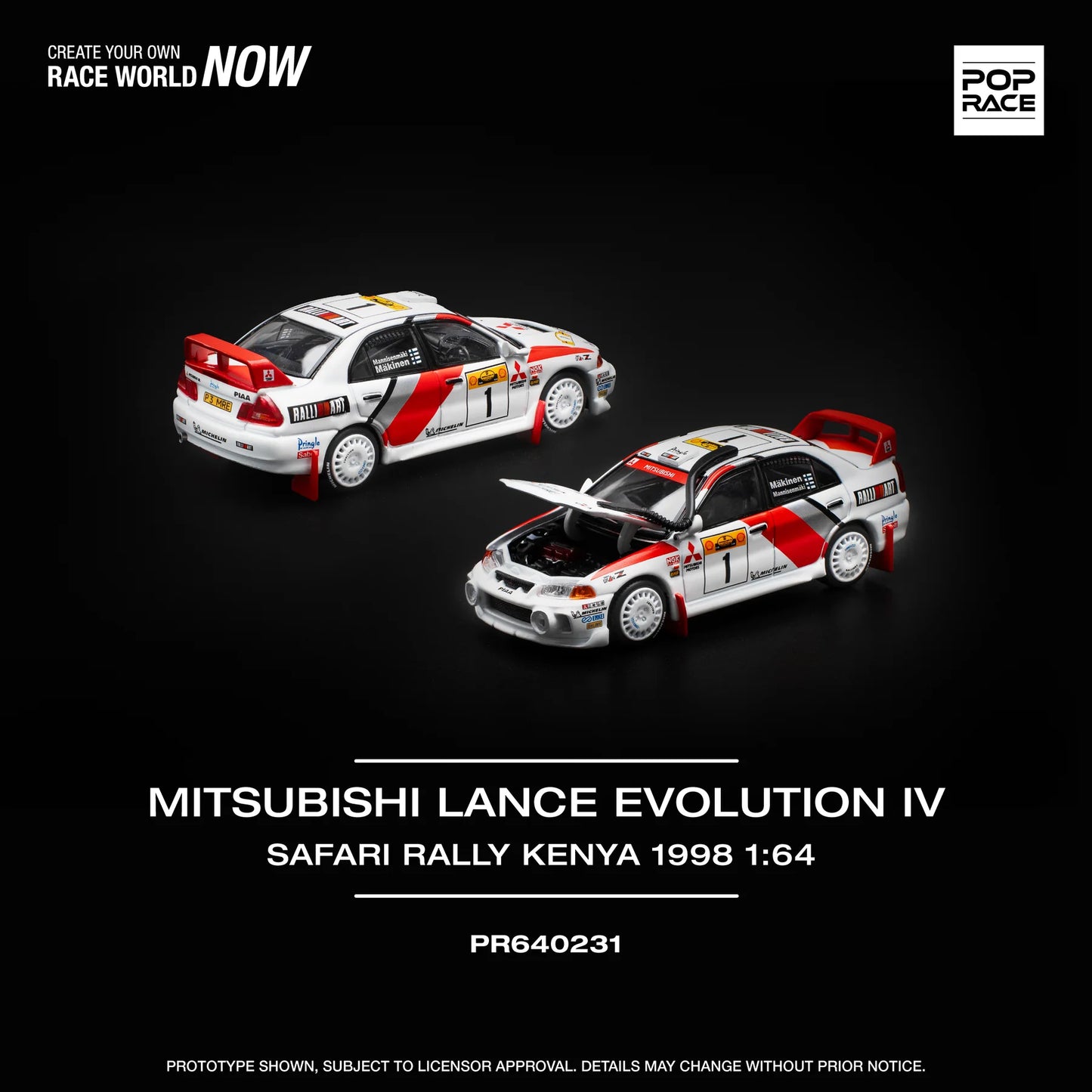 Pop Race 1:64 Mitsubishi Lancer Evolution IV Safari Rally Kenya 1998 PR640231 (Preorder)