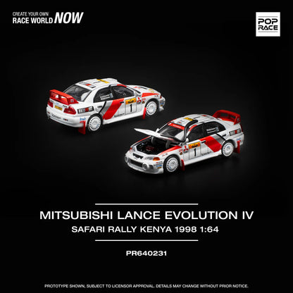 Pop Race 1:64 Mitsubishi Lancer Evolution IV Safari Rally Kenya 1998 PR640231 (Preorder)
