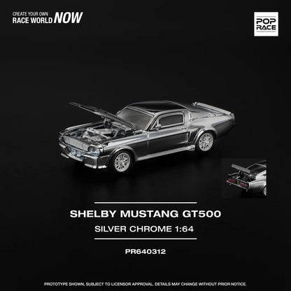 Pop Race 1:64 SHELBY MUSTANG GT500 - SILVER CHROME PR640312 (Preorder)