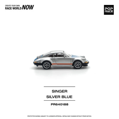 Pop Race 1:64 Porsche Singer Silver/Blue (Preorder)