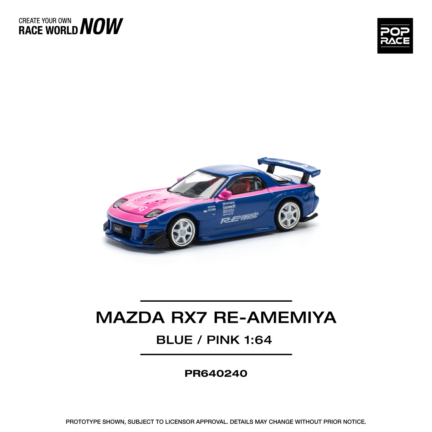 Pop Race 1:64 Mazda RX-7 RE-Amemiya - Blue/Pink PR640240 (Preorder)